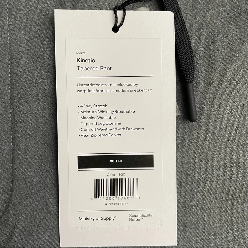 Ministry of Supply Men’s Kinetic Pant Gray 38x36 New Tall Tapered Fit
